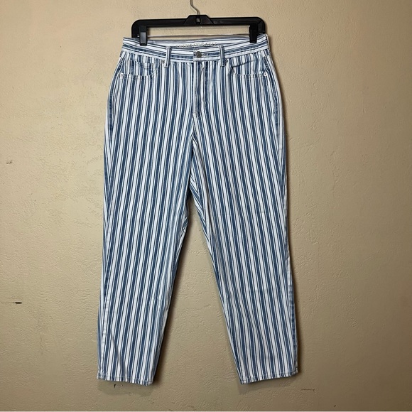 American Eagle Womens Mom Jeans Retro Indigo Blue/white Stripe Jeans 8 Short‎ - Picture 1 of 12